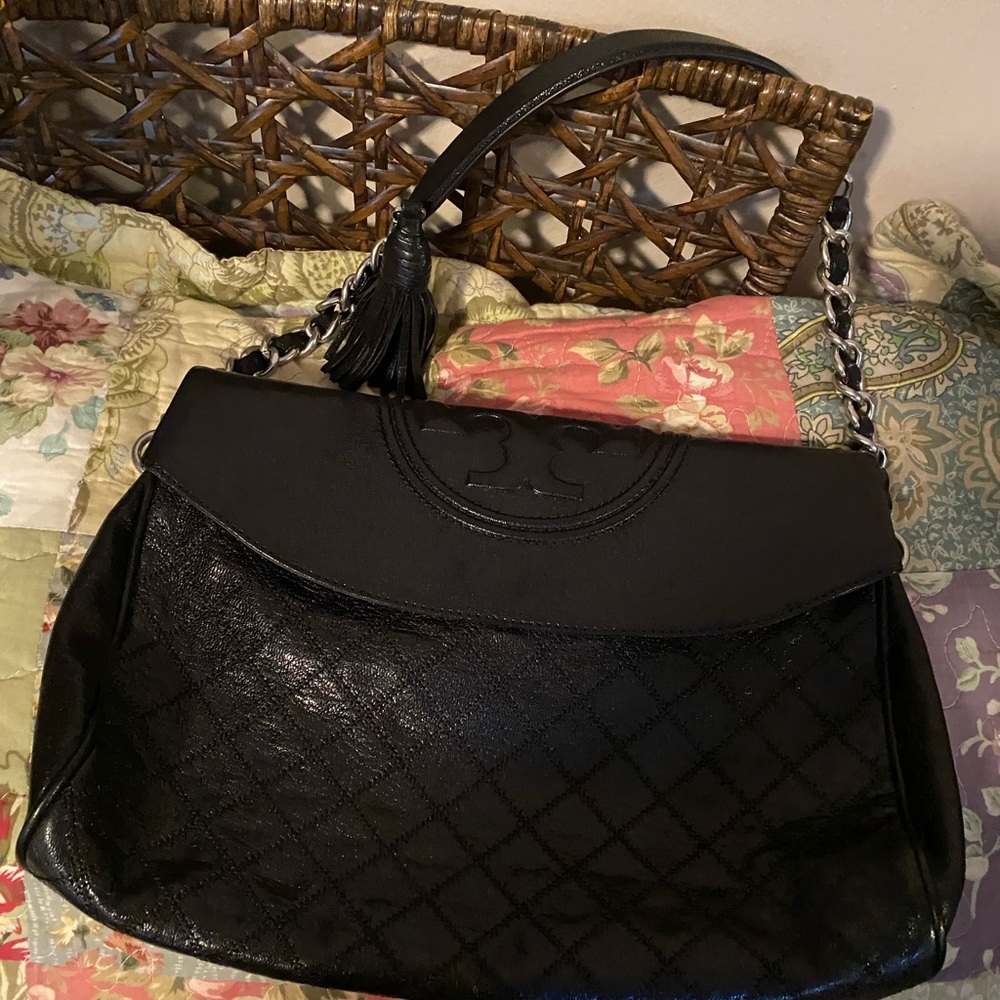 Tory Burch  Fleming Black leather quilted shoulder bag
